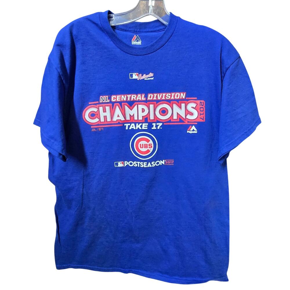 Chicago Cubs Majestic Shirt Mens Large 2017 NL Central Division Champions MLB